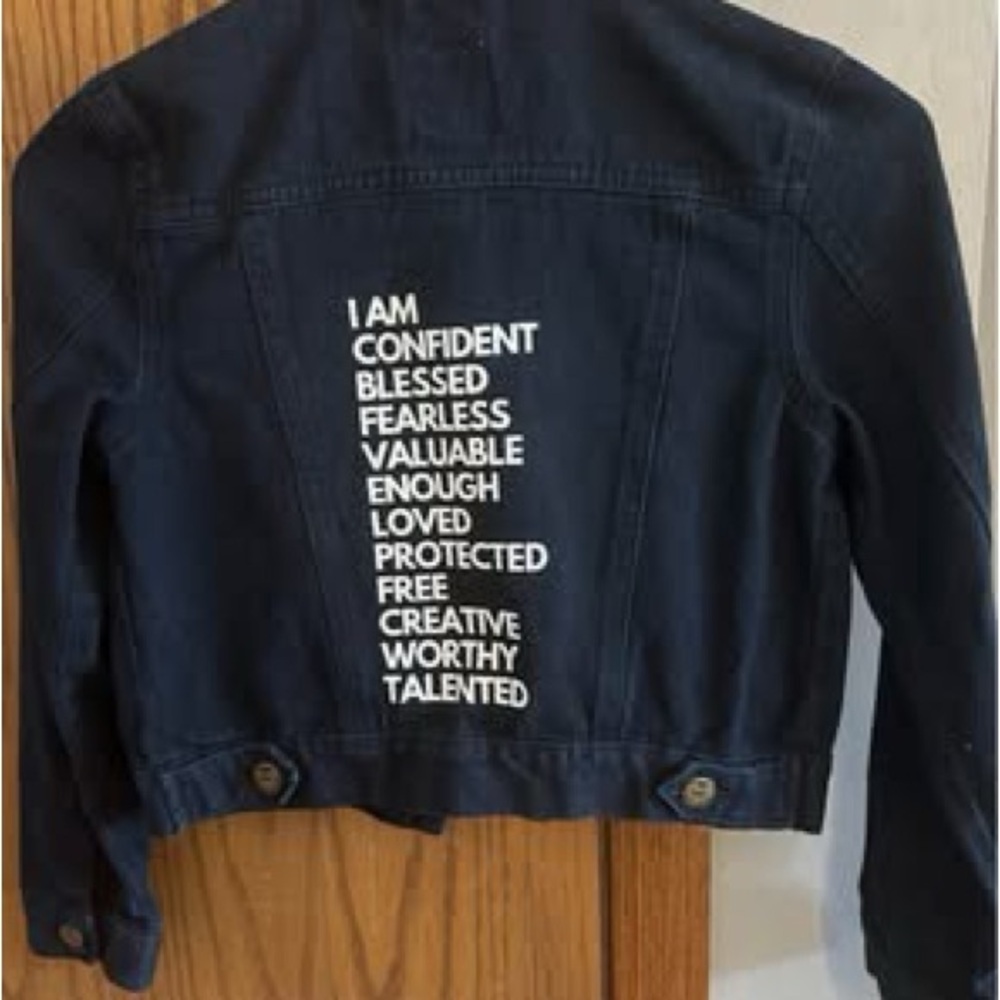 Black Denim Jacket with Inspirational Text